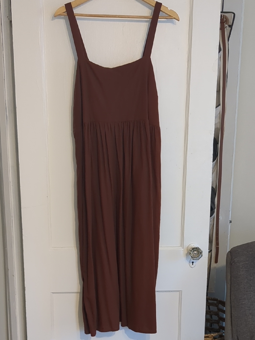 Sonoma Rust Brown Linen Blend Sleeveless Jumper With Pockets